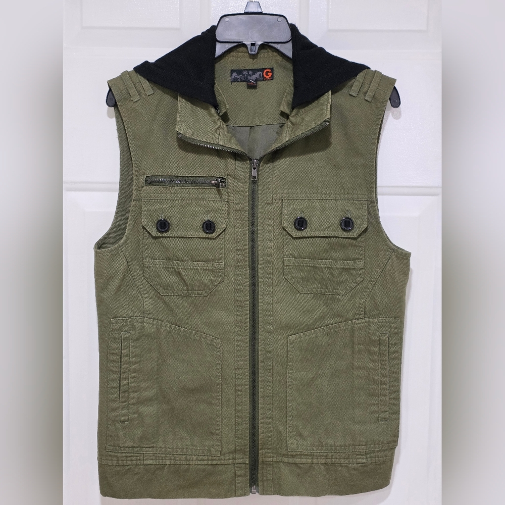 Guess Hoodie Utility Jacket Sleeveless Green Women's Size S